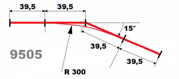 reverse arc turnout, 36 mm track distance