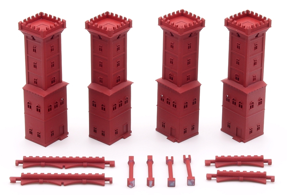 Bridge towers, 4 pieces, red